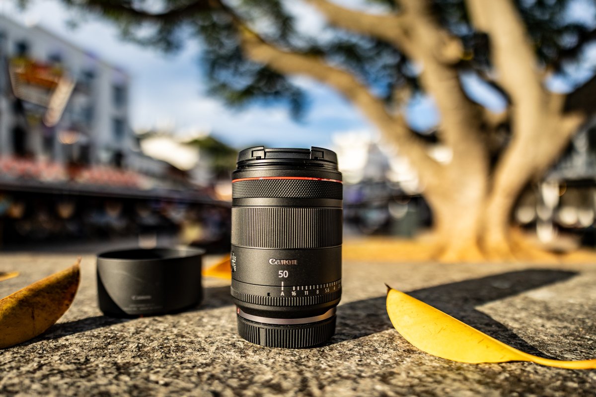 Ein Objektiv in Szene gesetzt vor natürlichem Hintergrund