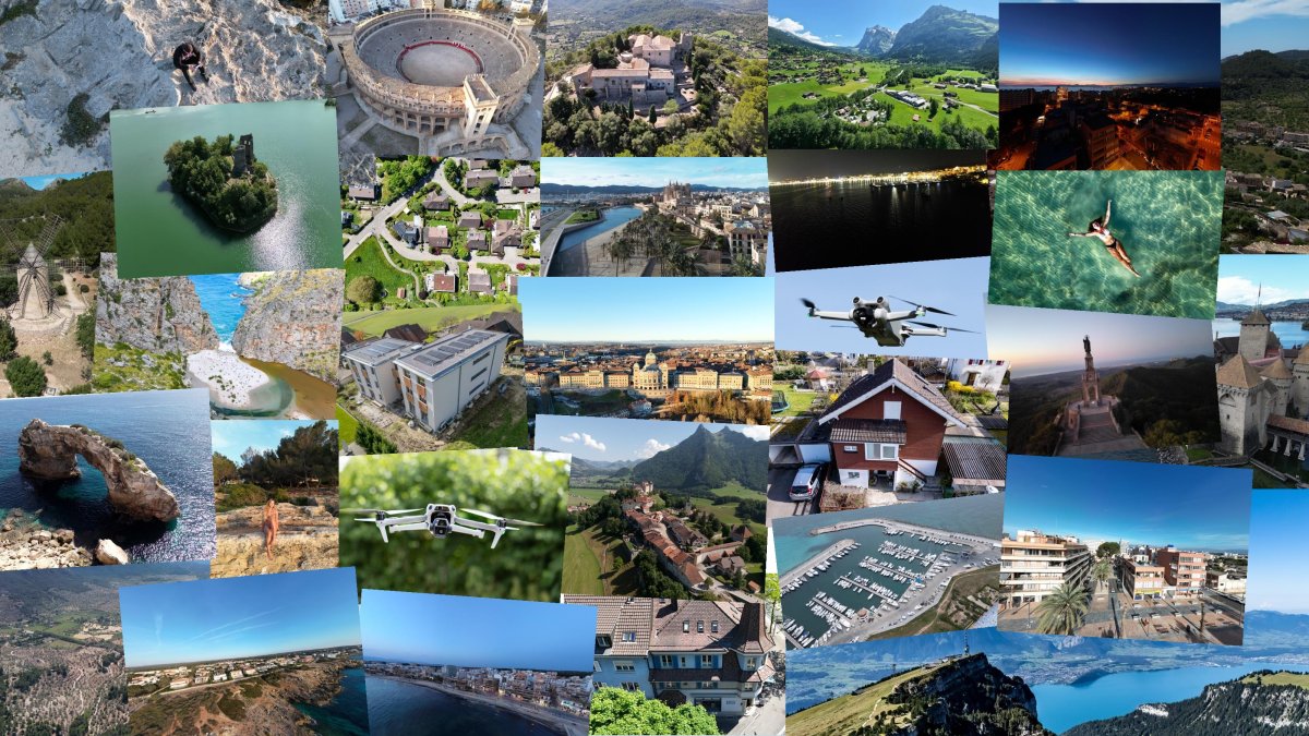 Eine Collage voller Drohnenaufnahmen es zeigt das besondere geschulte Auge für Perspektiven von Fotoboss.ch