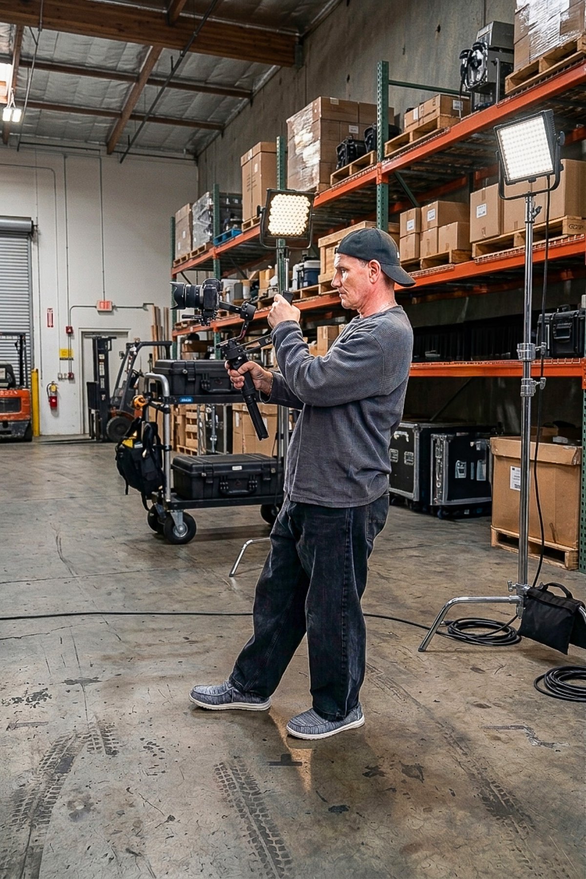 Marcel Boss mit Kamera und Gimbal  am arbeiten