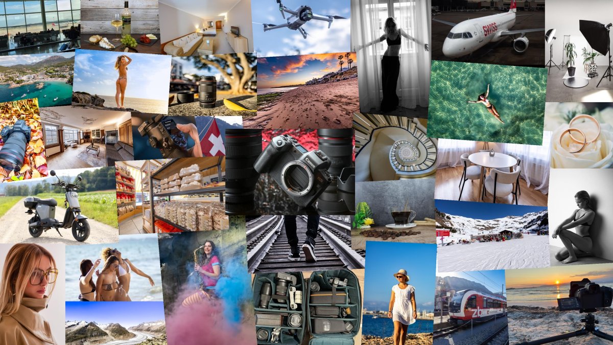 Man sieht 30 Fotos in einer Collage die Bilder zeigen die Marketing  & Corporate arbeit von Foto Boss
